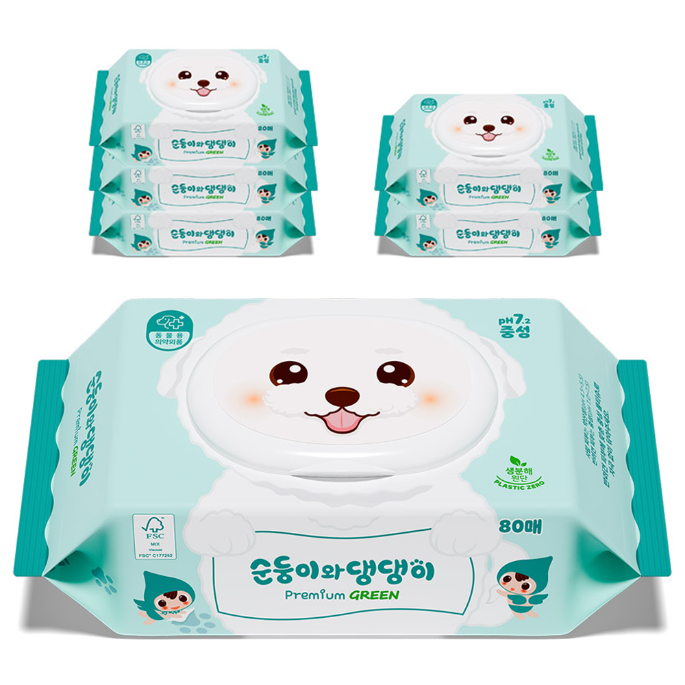 순둥이 반려동물 순둥이와 댕댕이 프리미엄 그린 중성 물티슈